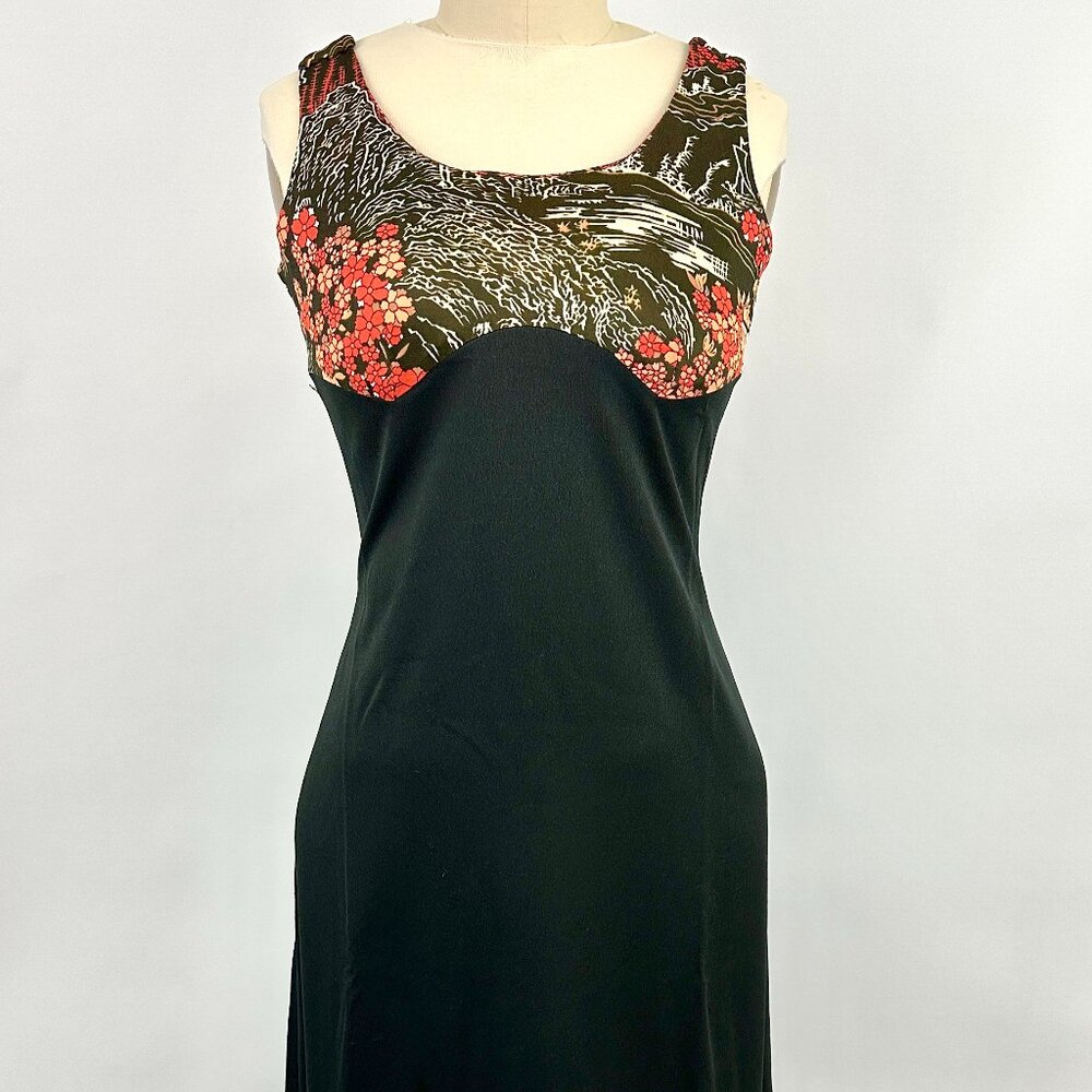 1960s Vintage Kaufmanns Maxi Dress | Orange flowers and black | Medium | Zipper